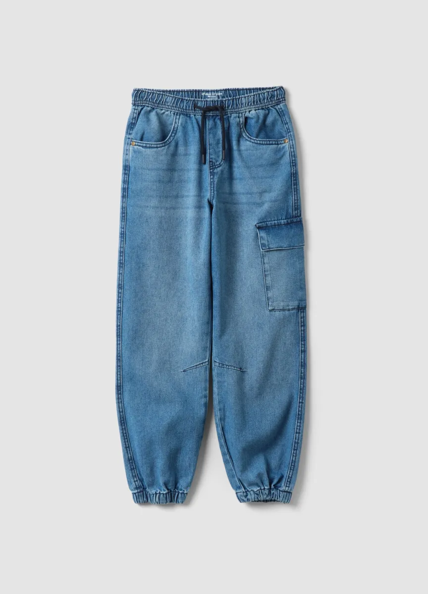 Jog denim azzurri in puro cotone con vita elasticizzata relaxed fit