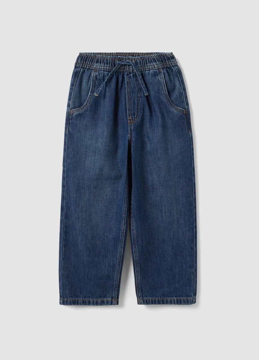 Jogger blu scuro in misto cotone e viscosa con coulisse per bambino