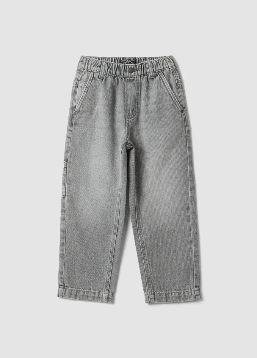 Jogger denim grigi in puro cotone con vita elasticizzata relaxed fit