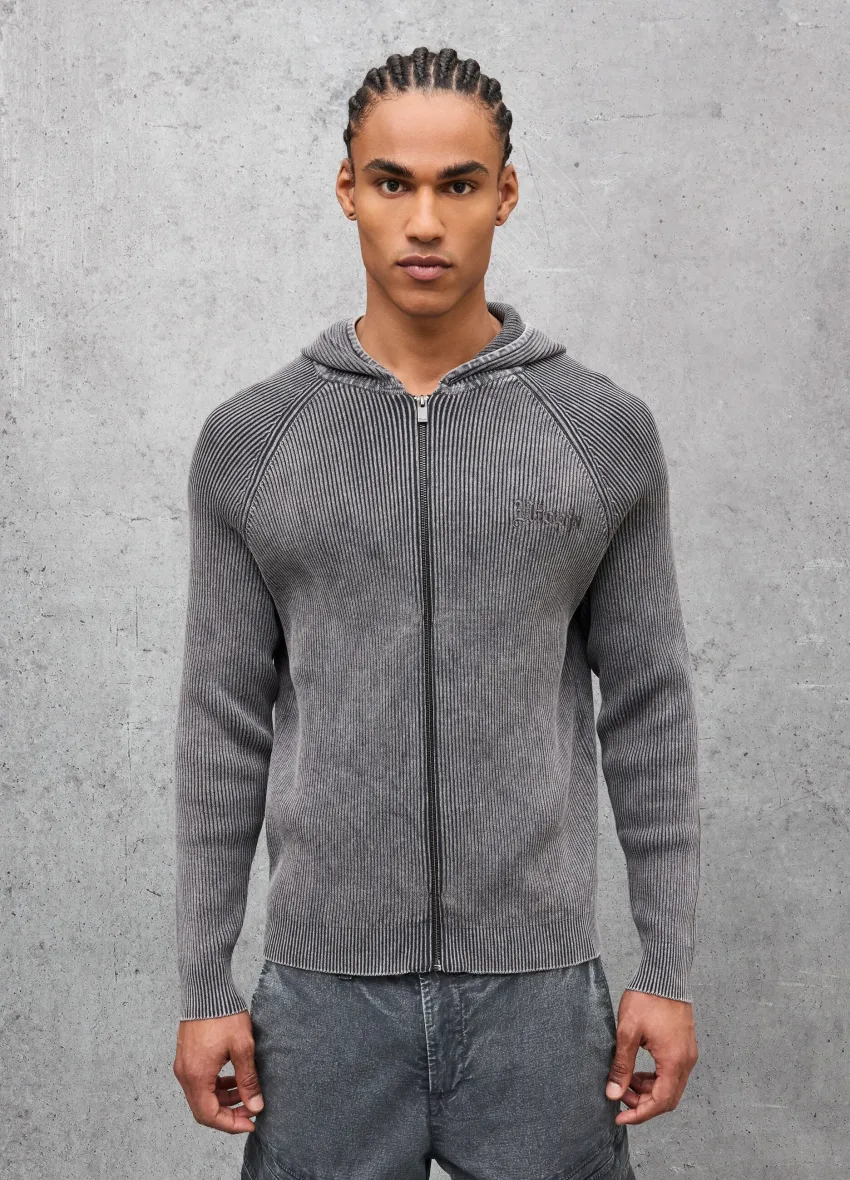 Knit Ribbed Hoodie Washed Grey