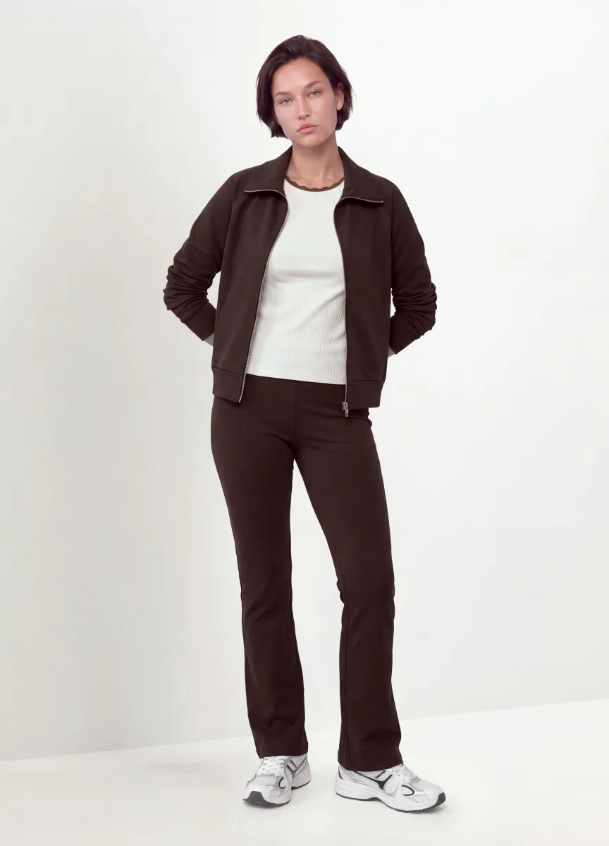 Leggings marroni flare in cotone elasticizzato