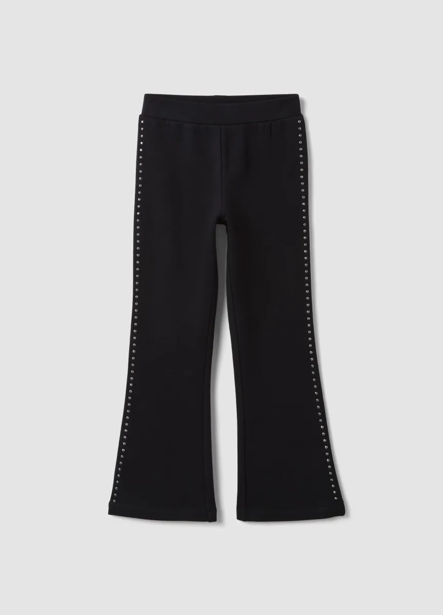 Leggings neri flare in cotone elasticizzato con borchie