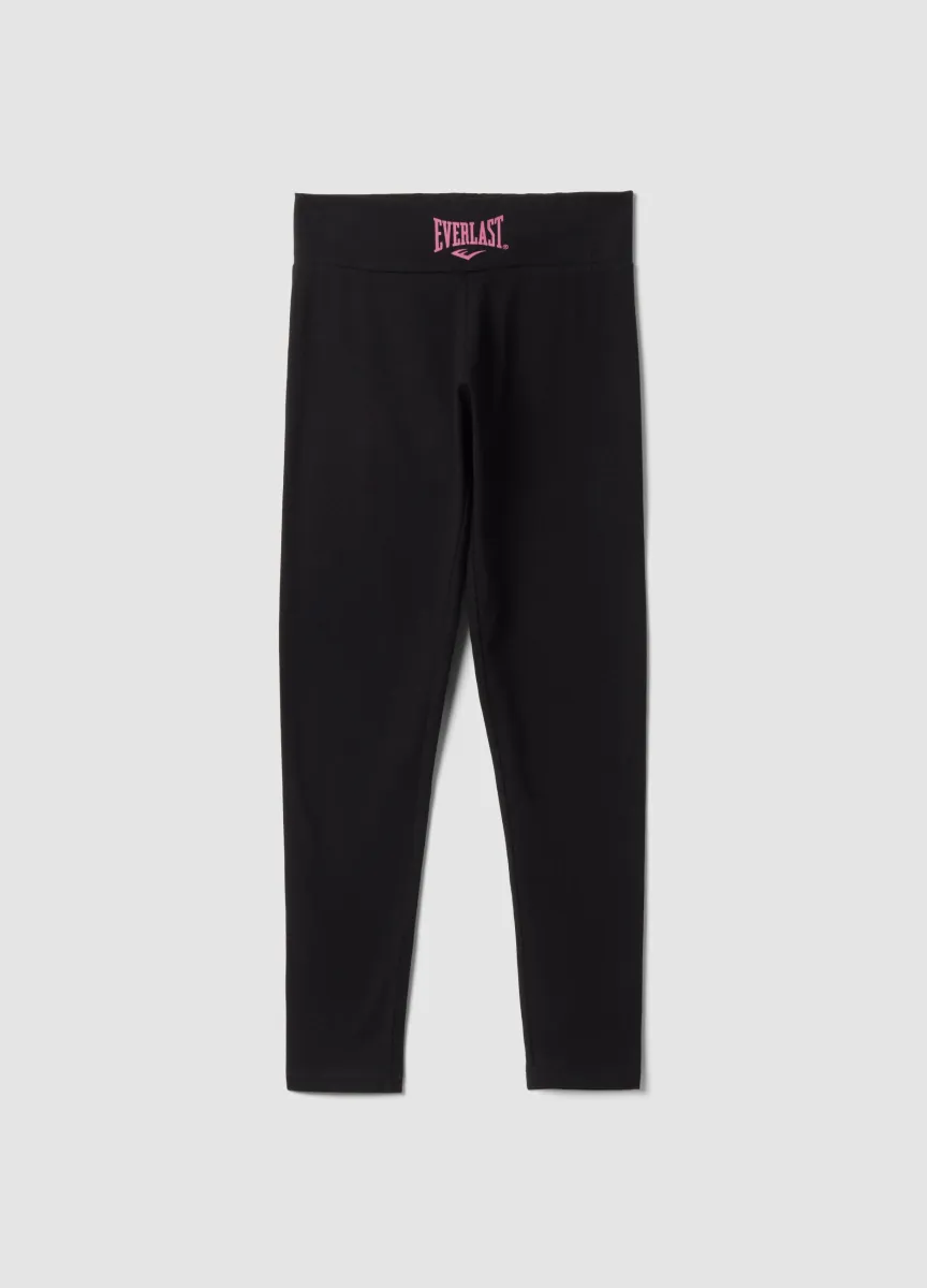 Leggings neri in jersey di cotone elasticizzato slim fit con logo Everlast