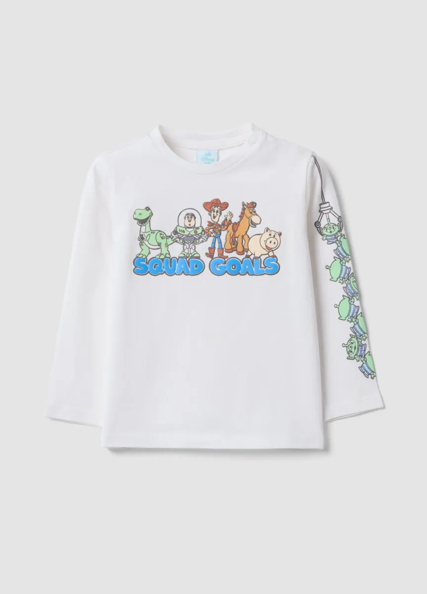 Maglia bianca a maniche lunghe in puro cotone a tema Toy Story per bimbo