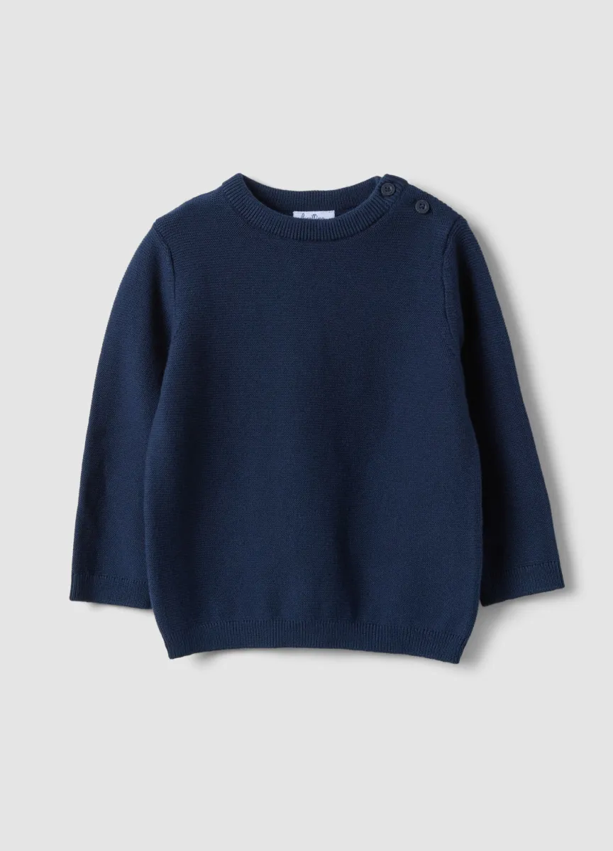Maglia blu in puro cotone a girocollo in maglia regular fit per bimbo