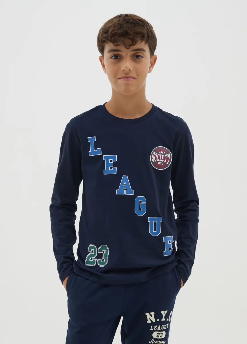 Maglia da ragazzo in puro cotone blu regular fit