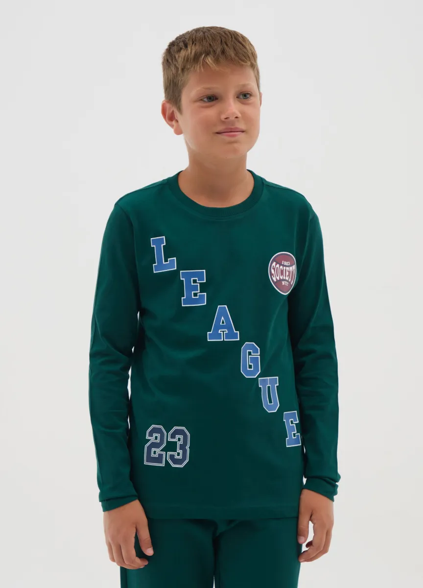 Maglia da ragazzo in puro cotone verde regular fit