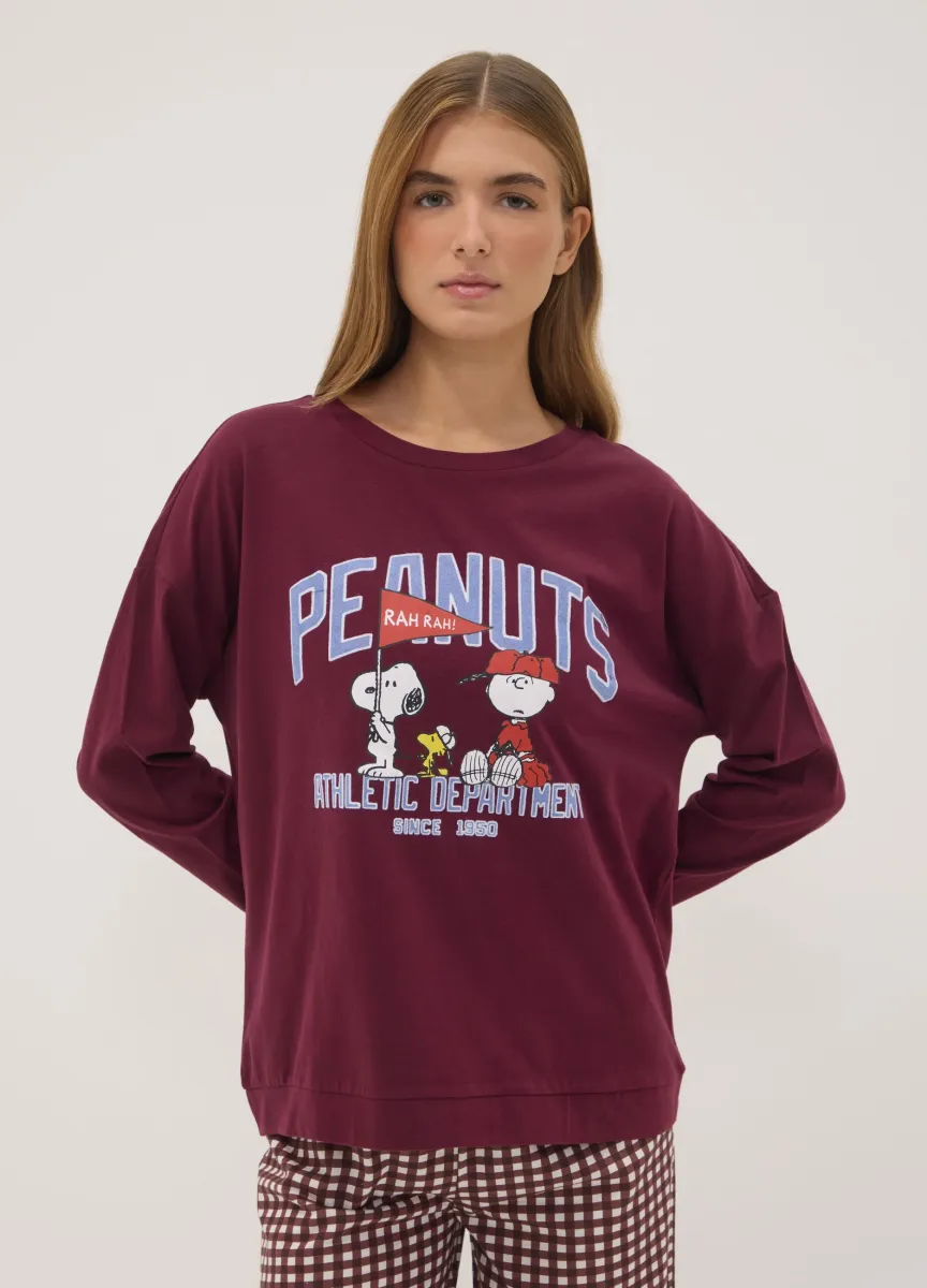 Maglia pigiama viola in puro cotone con stampa Peanuts
