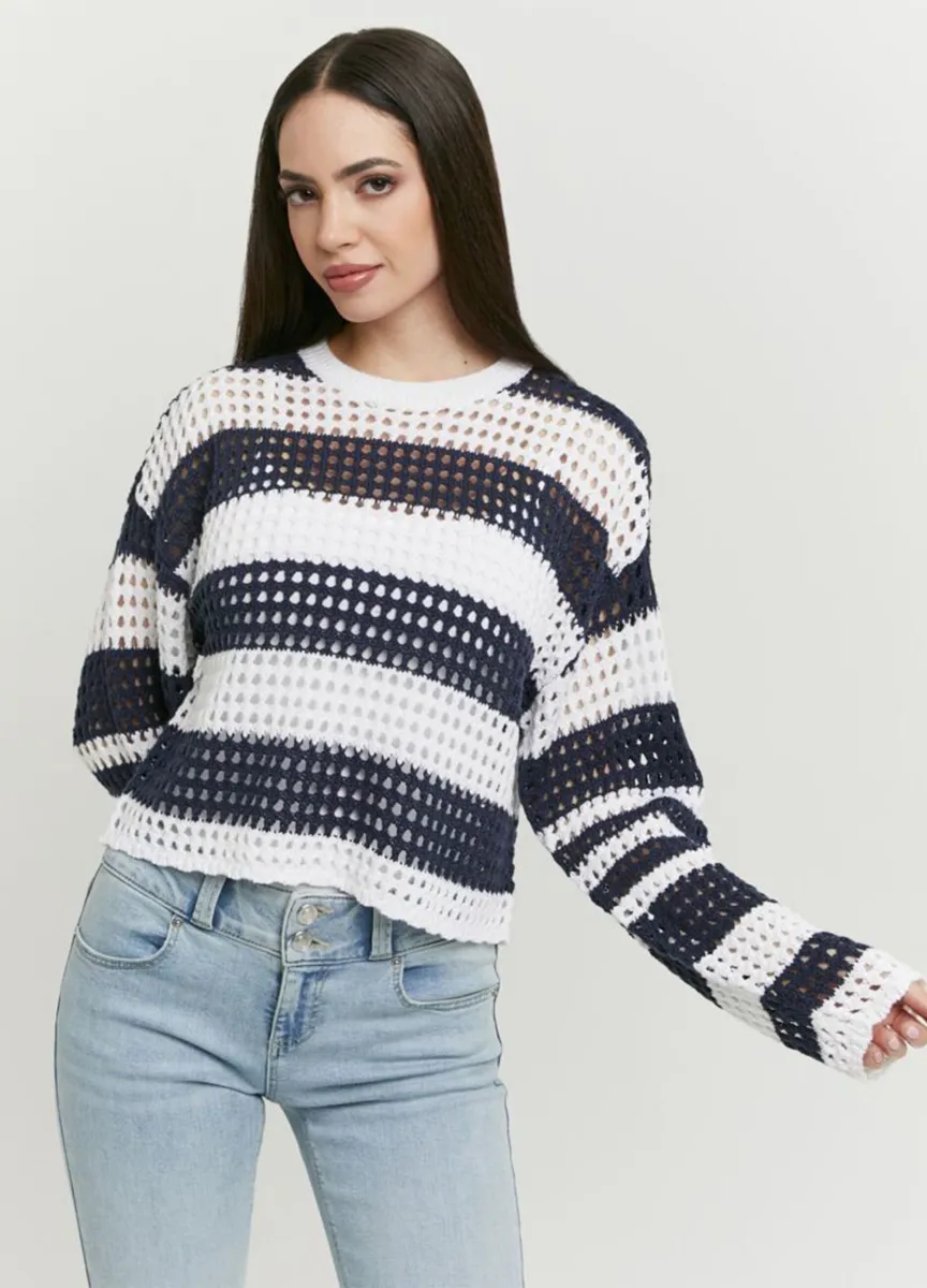 Maglia traforata multicolor a maniche lunghe regular fit