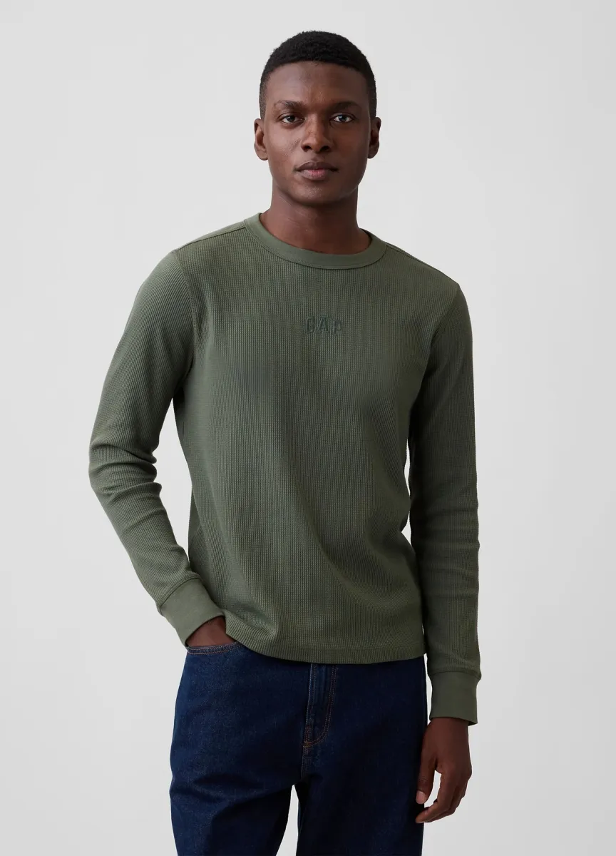 Maglia verde a maniche lunghe in cotone elasticizzato con logo GAP
