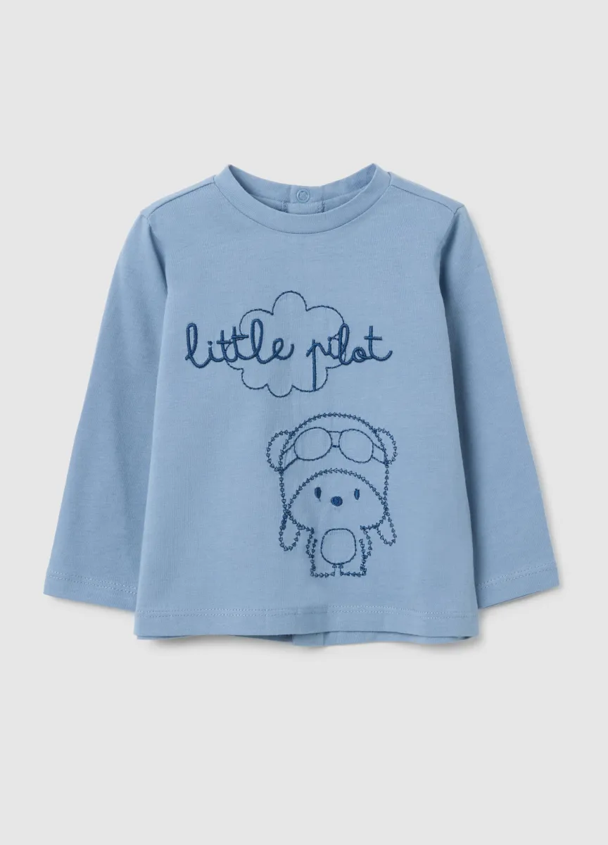 Maglietta da neonato in puro cotone azzurra regular fit con stampa