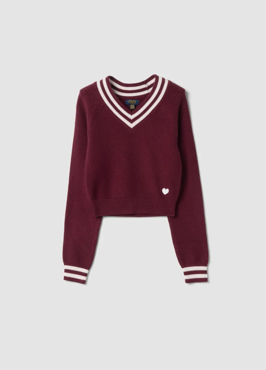 Maglione rosso in misto viscosa con scollo a V regular fit