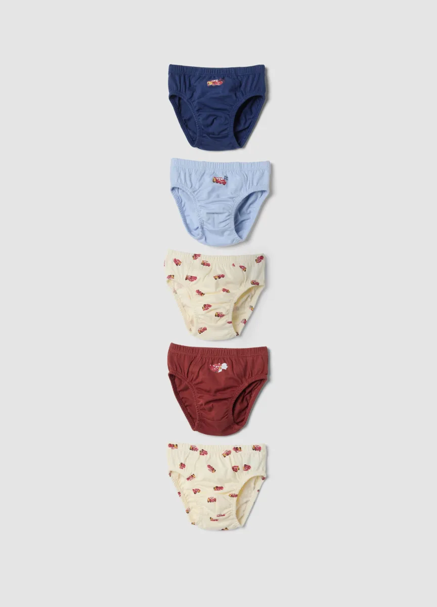 Multipack di cinque slip in puro cotone organico con stampa Cars per neonato