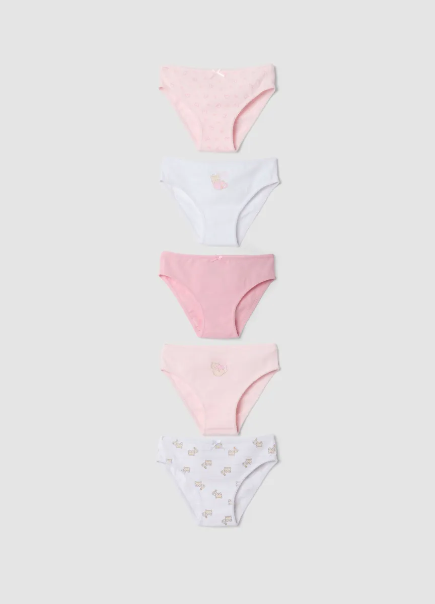 Multipack di cinque slip rosa e bianchi in cotone organico elasticizzato