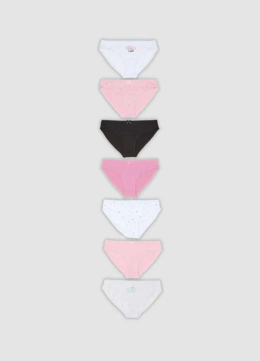 Multipack di sette slip multicolor in cotone organico per bambina e ragazza