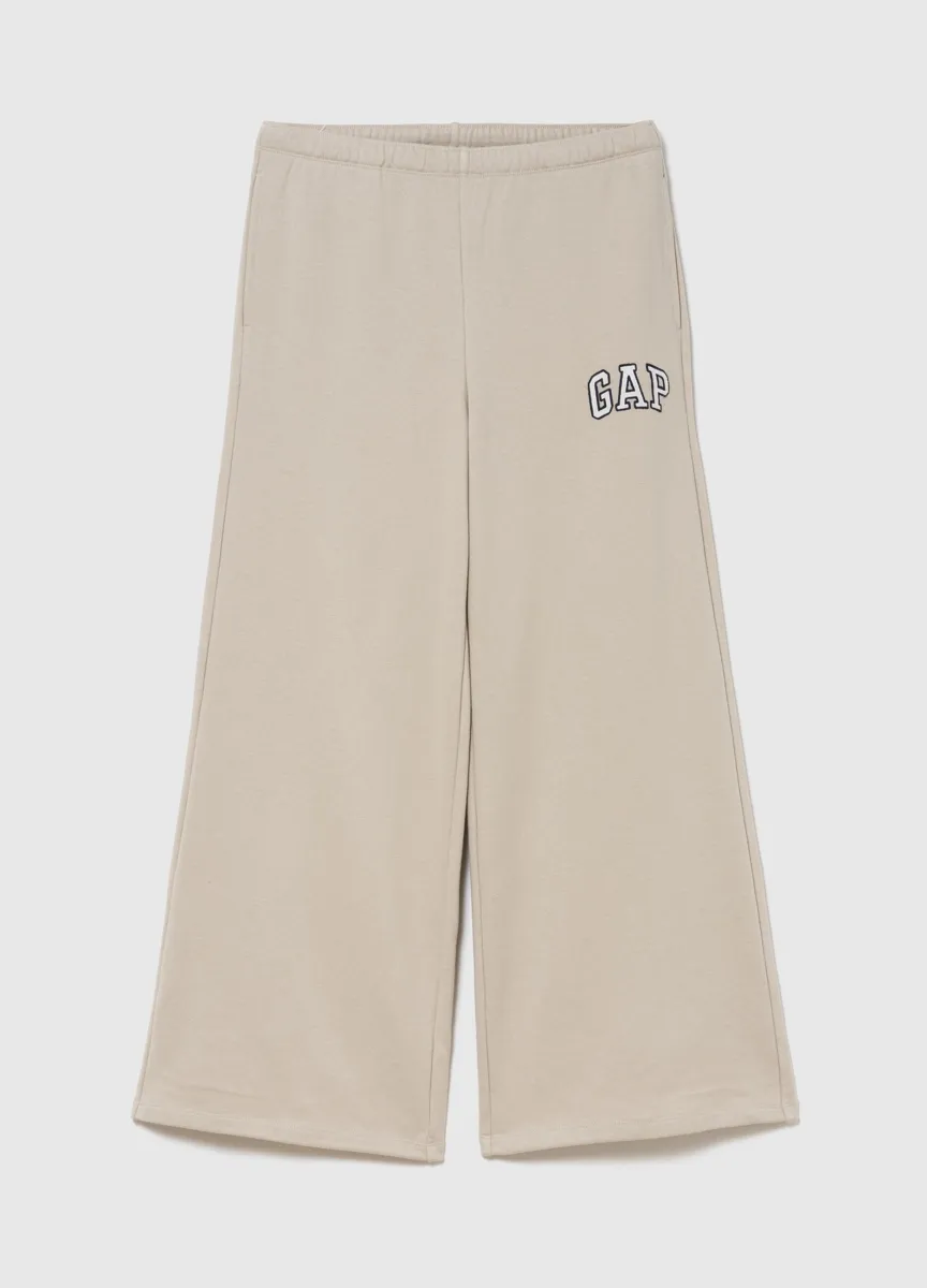 Pantaloni beige in misto cotone a gamba ampia con logo GAP
