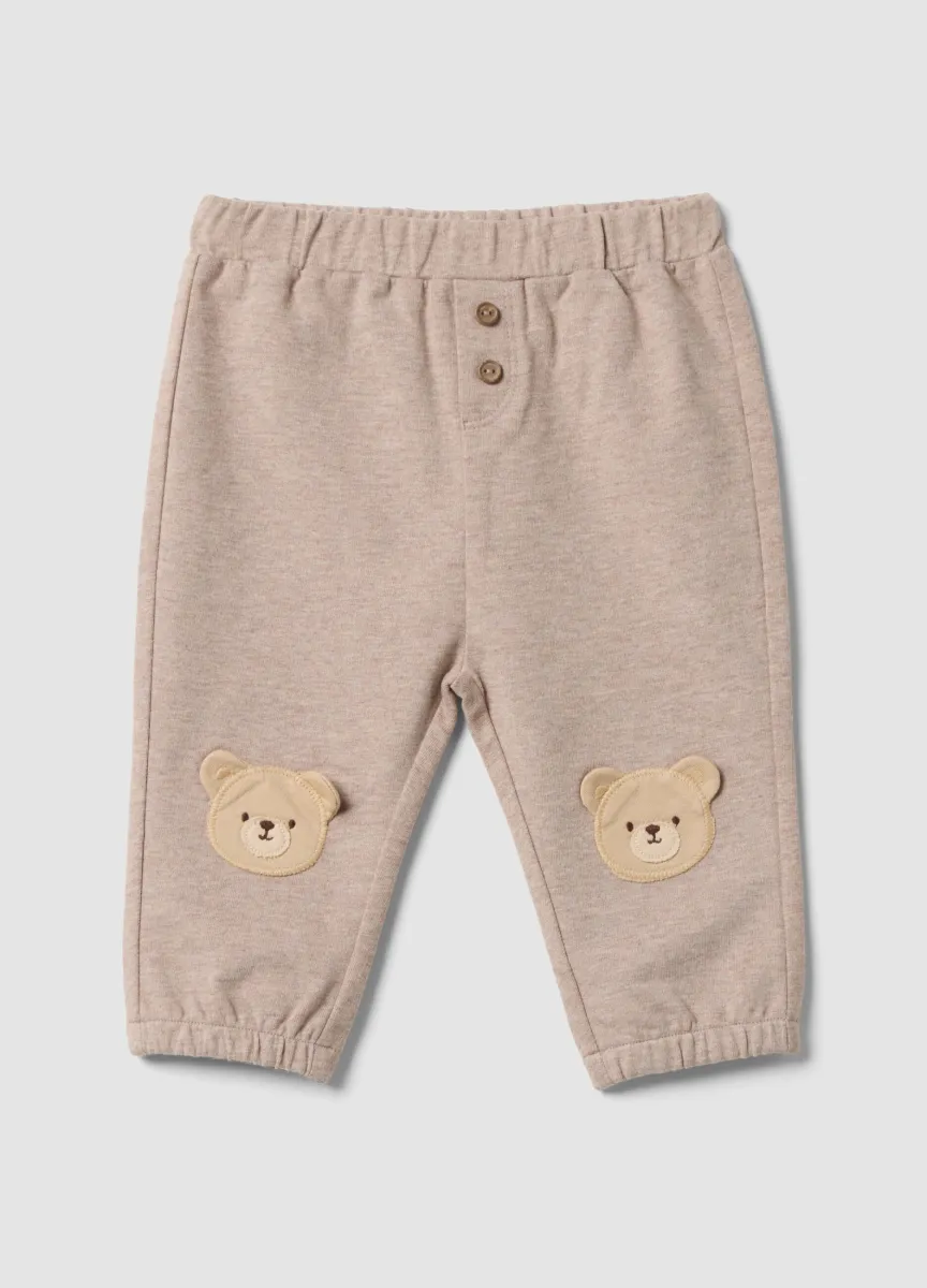 Pantaloni beige in puro cotone organico con vita elasticizzata per neonato