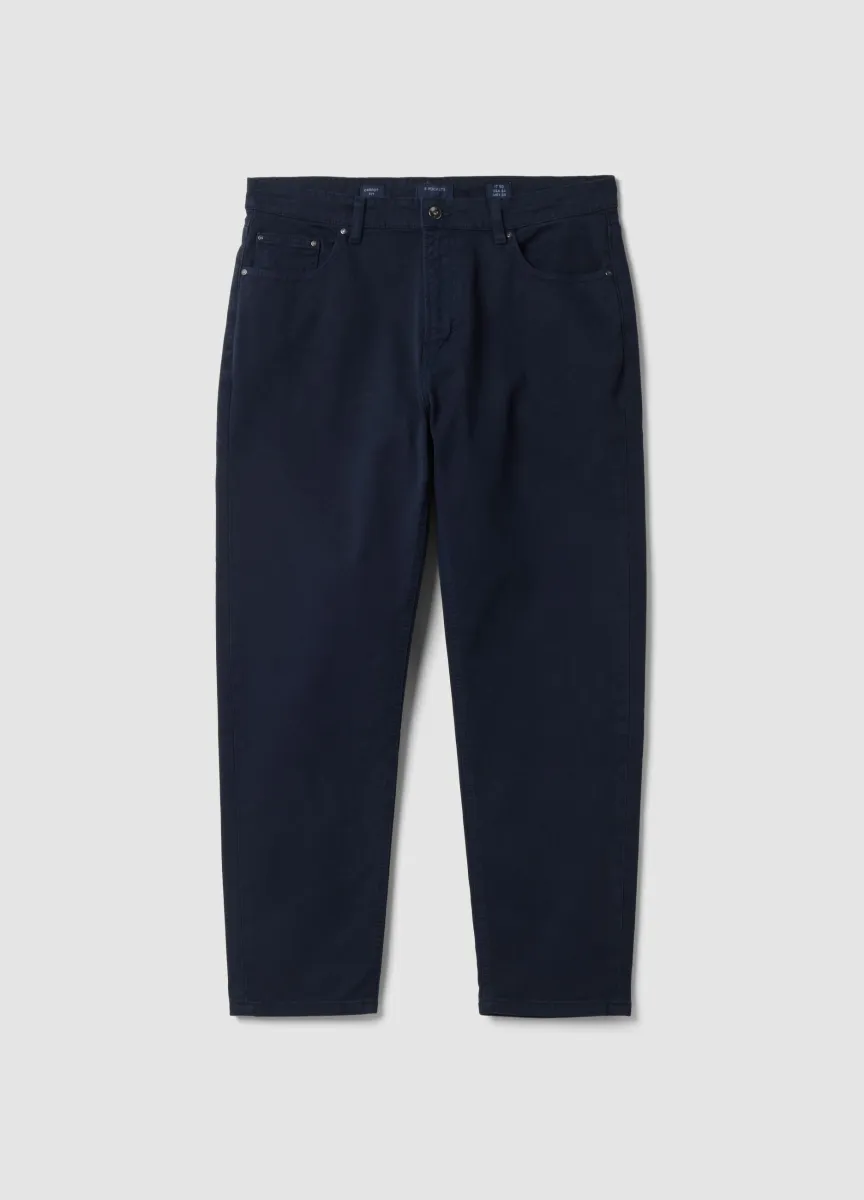 Pantaloni blu in twill di cotone elasticizzato carrot fit