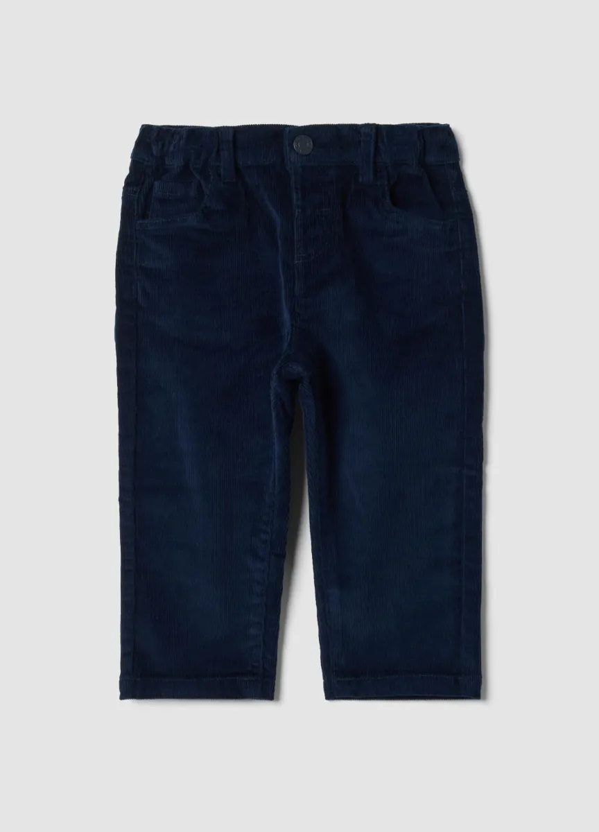 Pantaloni blu scuro in cotone elasticizzato a coste