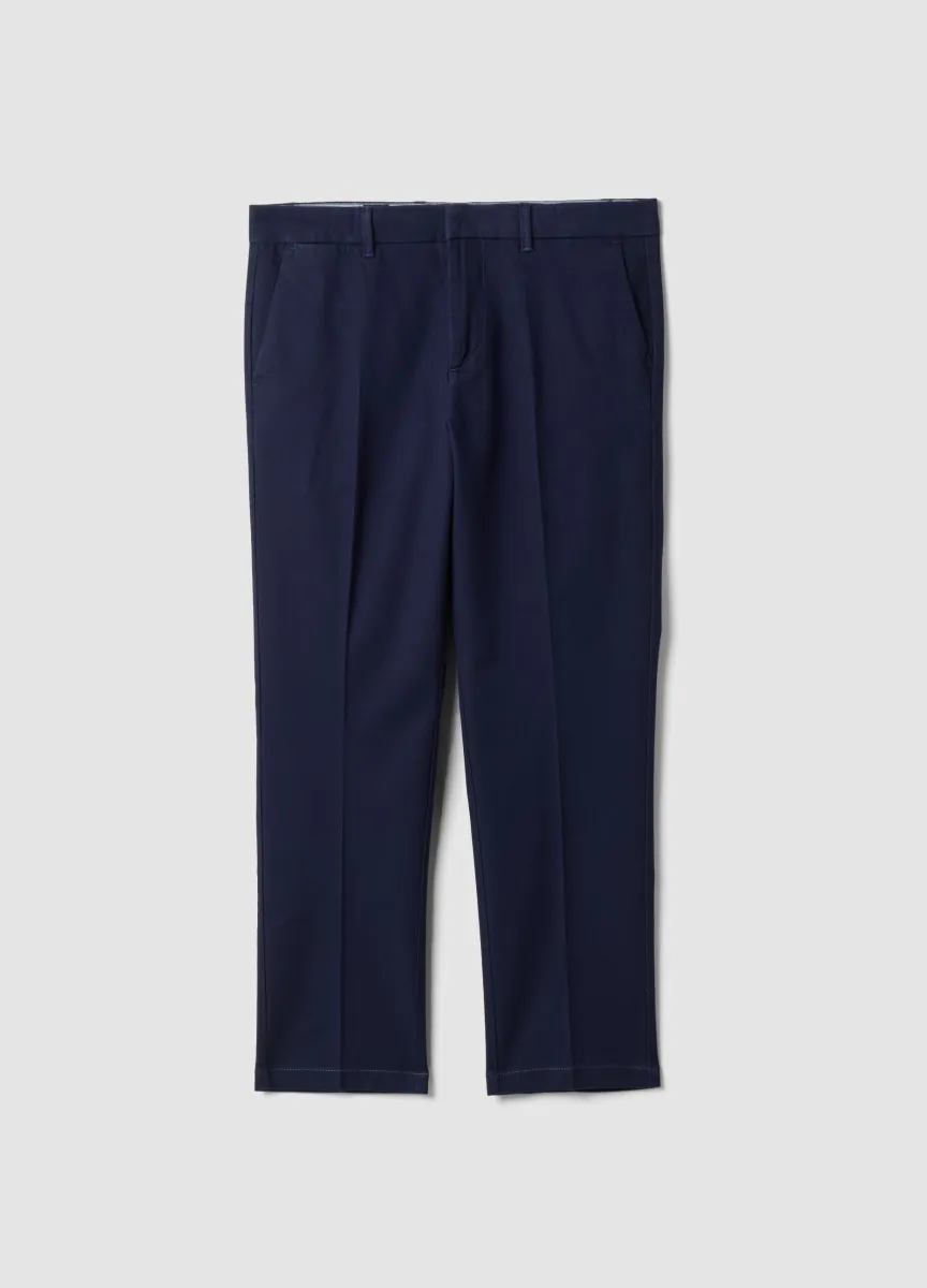 Pantaloni chino blu in twill di cotone elasticizzato regular tapered fit