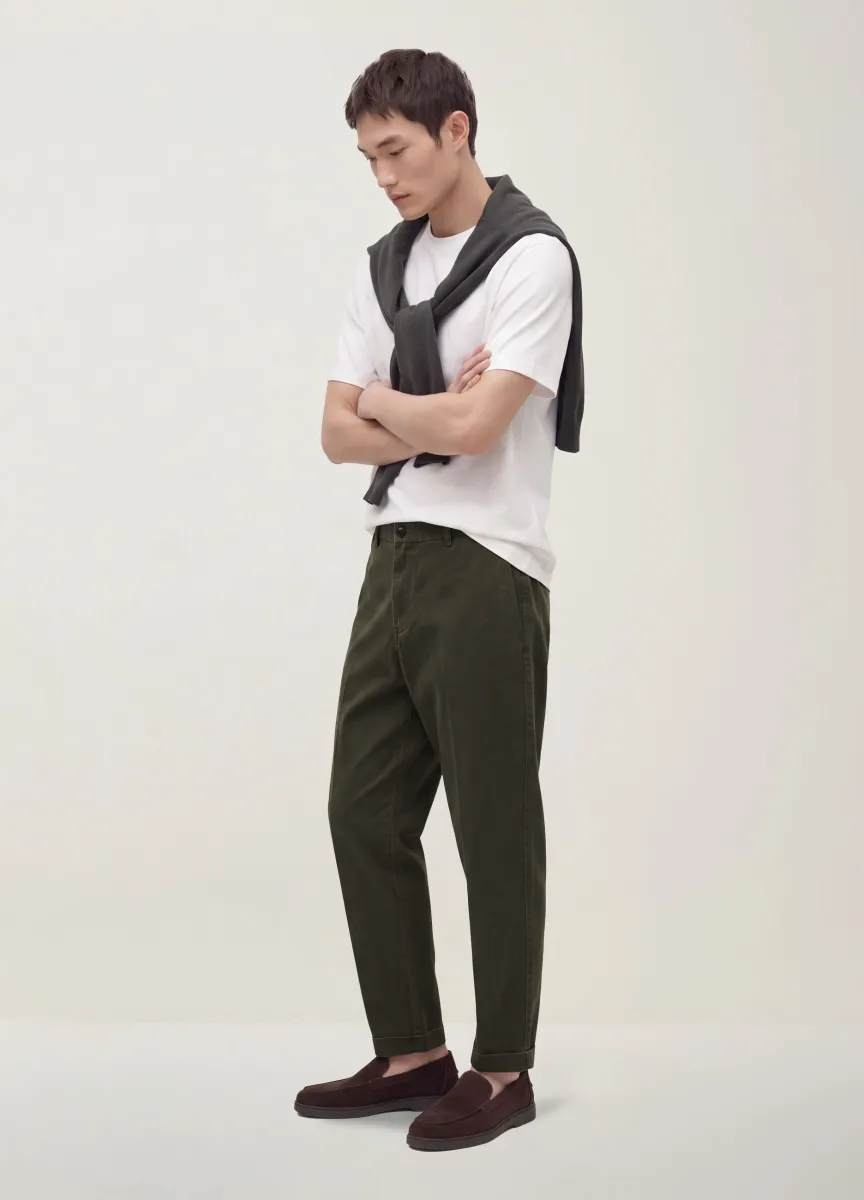Pantaloni chino verdi in puro cotone carrot fit