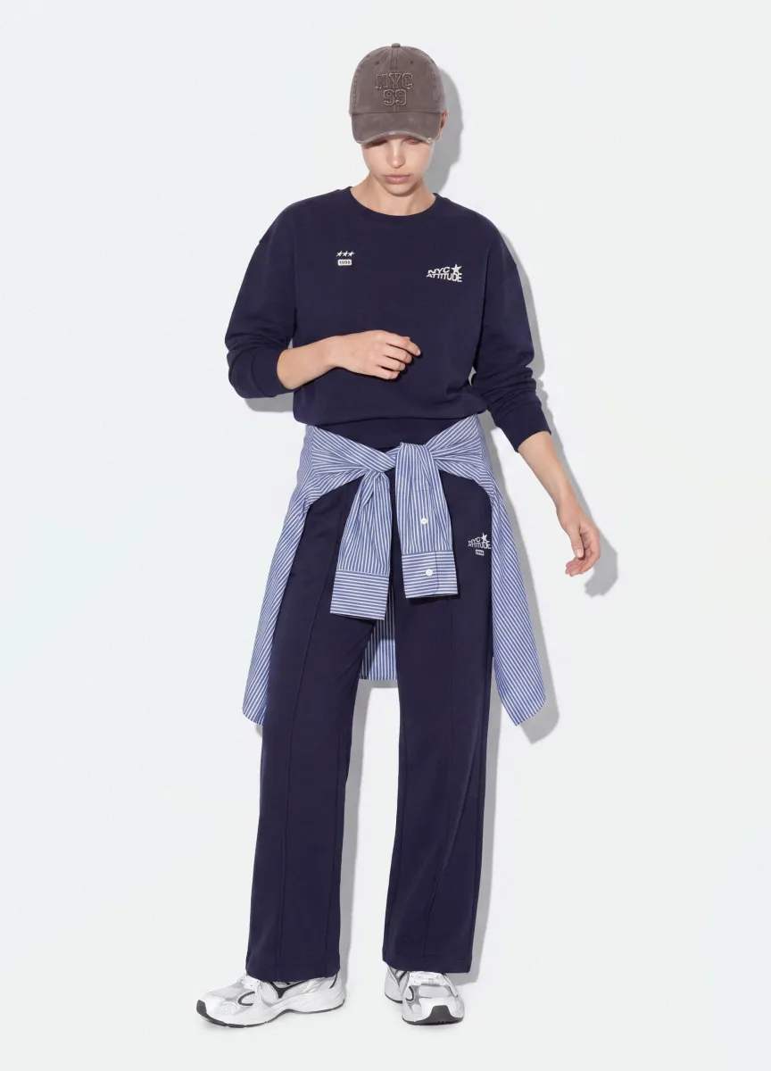 Pantaloni jogger blu in misto cotone straight fit