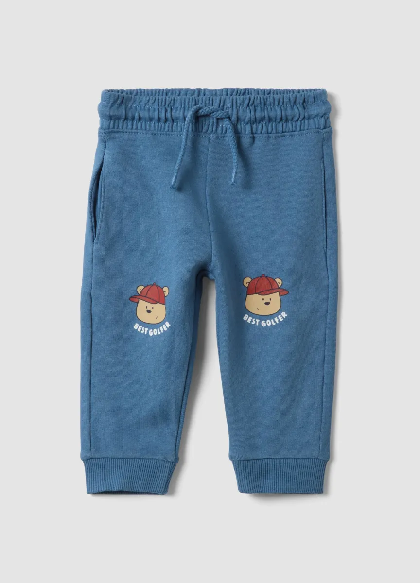 Pantaloni jogger blu in puro cotone con stampa orsetti