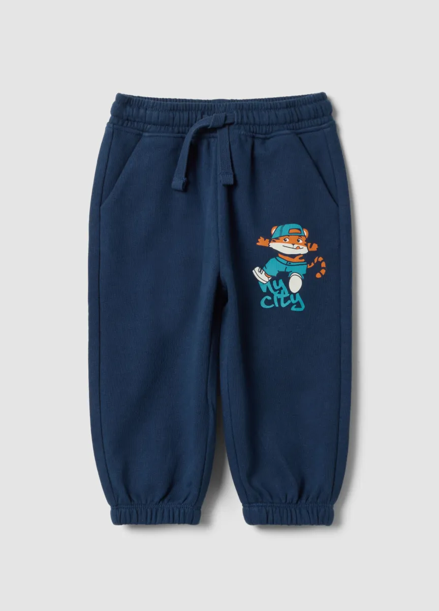 Pantaloni jogger blu in puro cotone con vita elasticizzata per bimbo