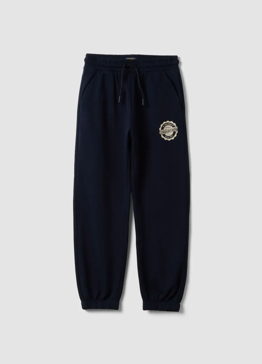 Pantaloni jogger blu in puro cotone regular fit