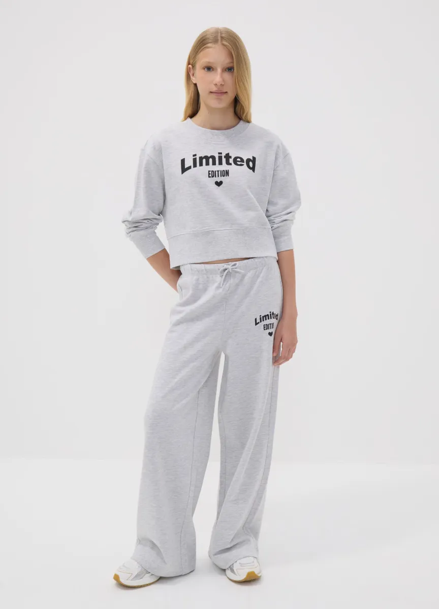 Pantaloni jogger grigi in misto cotone e viscosa culotte fit per ragazza