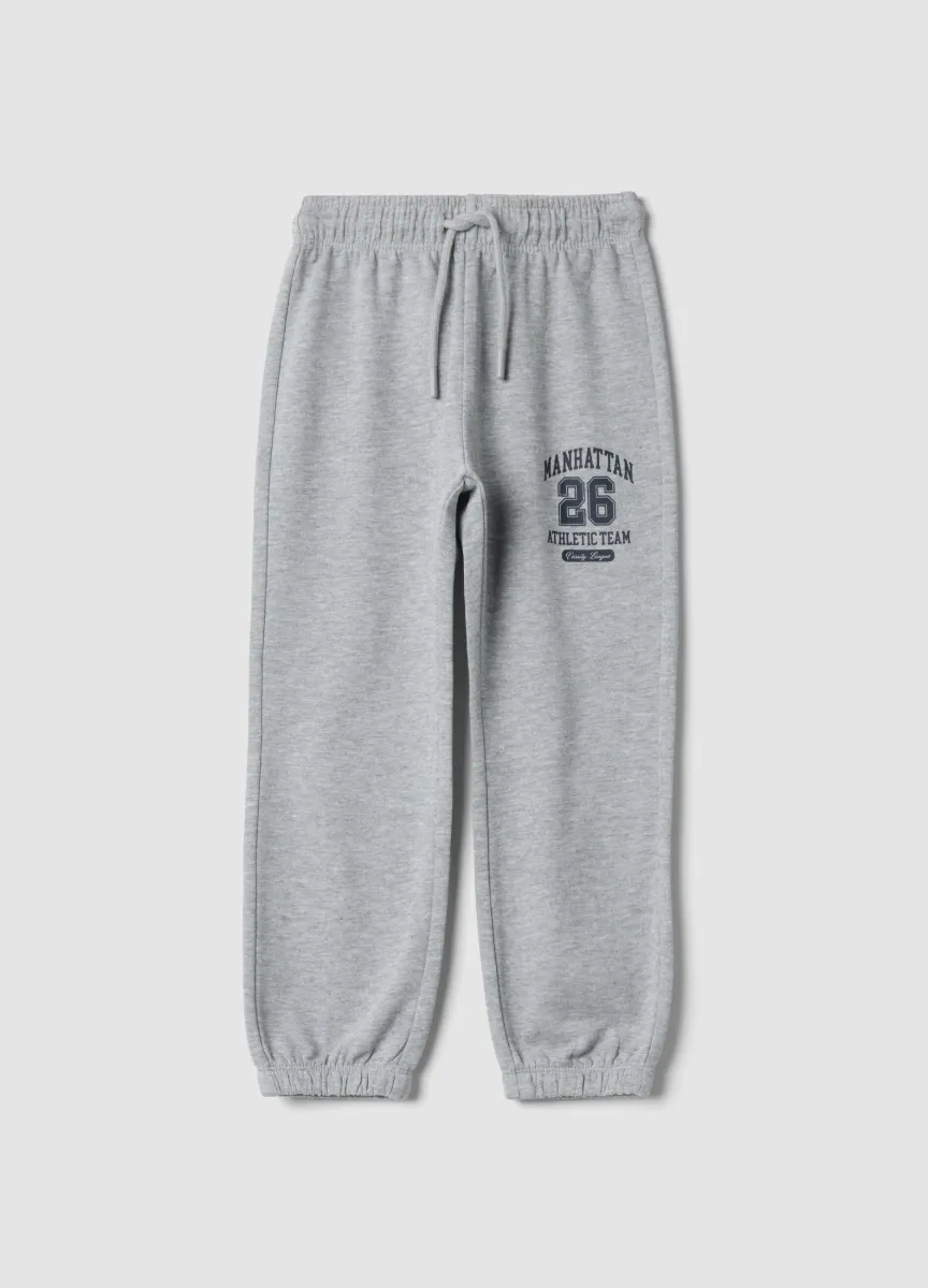 Pantaloni jogger grigi in puro cotone con stampa