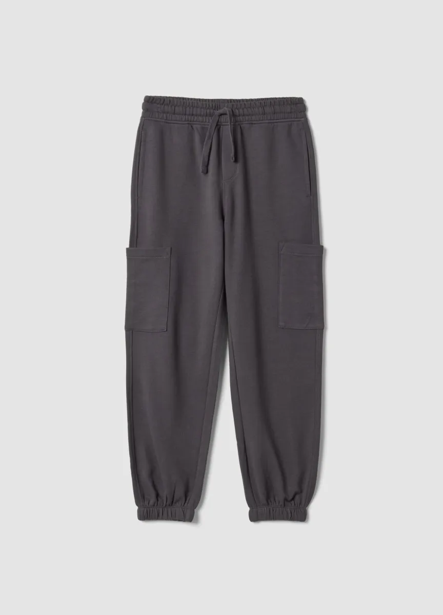 Pantaloni jogger grigi in puro cotone con tasche cargo relaxed fit