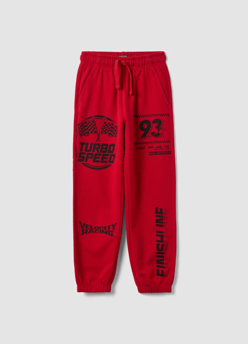 Pantaloni jogger rossi in puro cotone con stampa racing