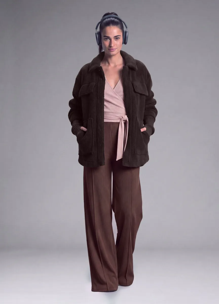 Pantaloni marroni in modal elasticizzato wide leg ALTAVIA STUDIO