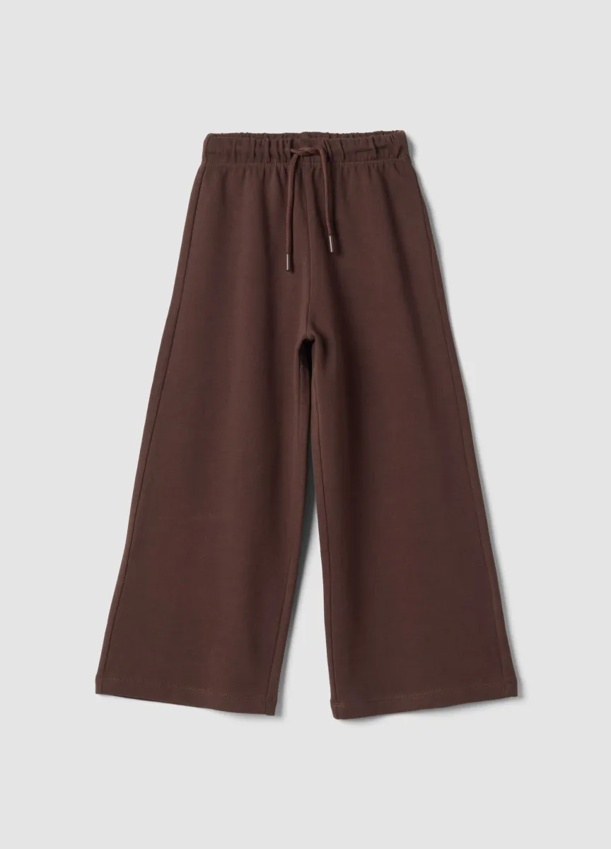 Pantaloni marroni in puro cotone a gamba ampia