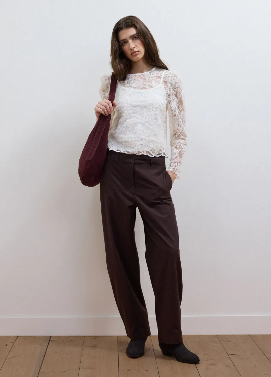 Pantaloni marroni in puro cotone barrel fit