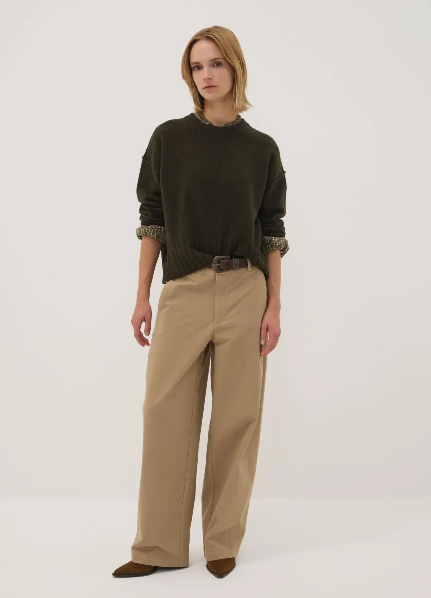 Pantaloni The Iconic Pants beige in misto cotone elasticizzato barrel fit