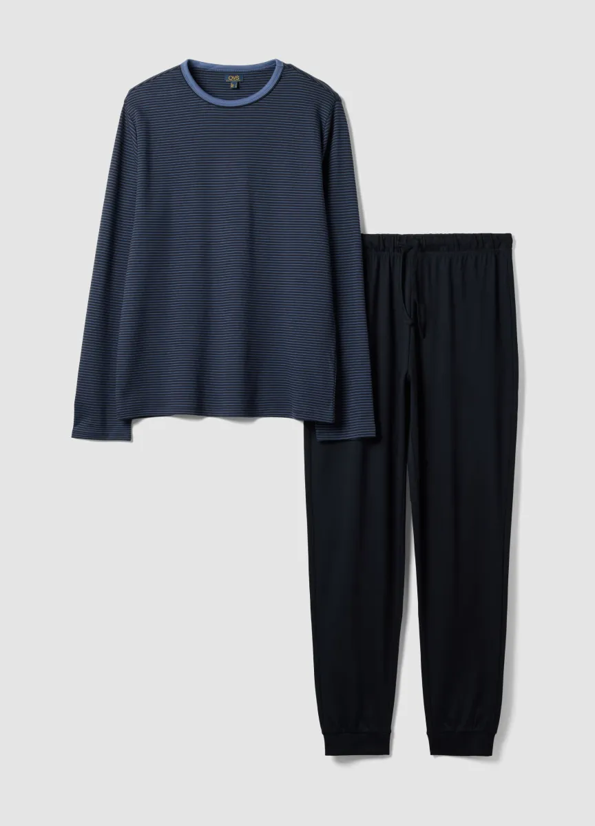 Pigiama blu navy in puro cotone organico con girocollo