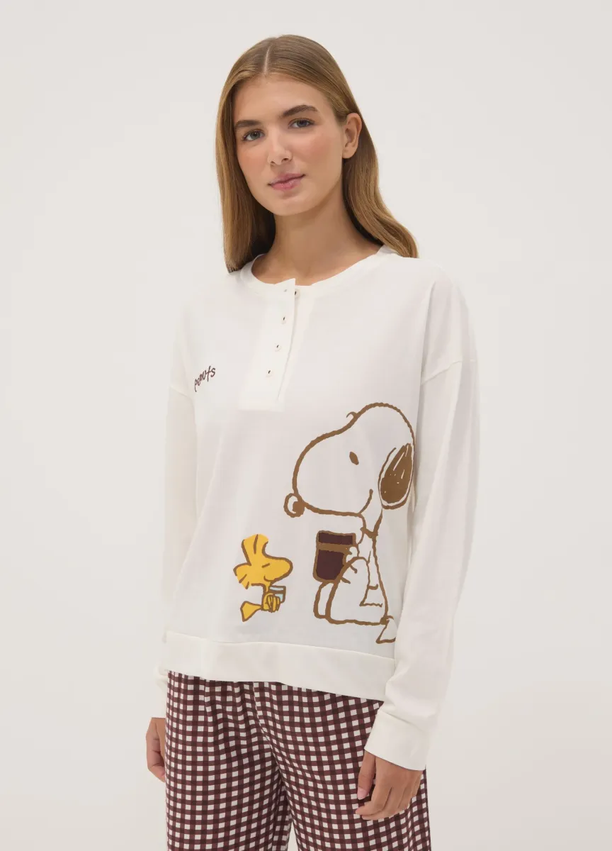 Pigiama marrone in puro cotone organico a tema Peanuts