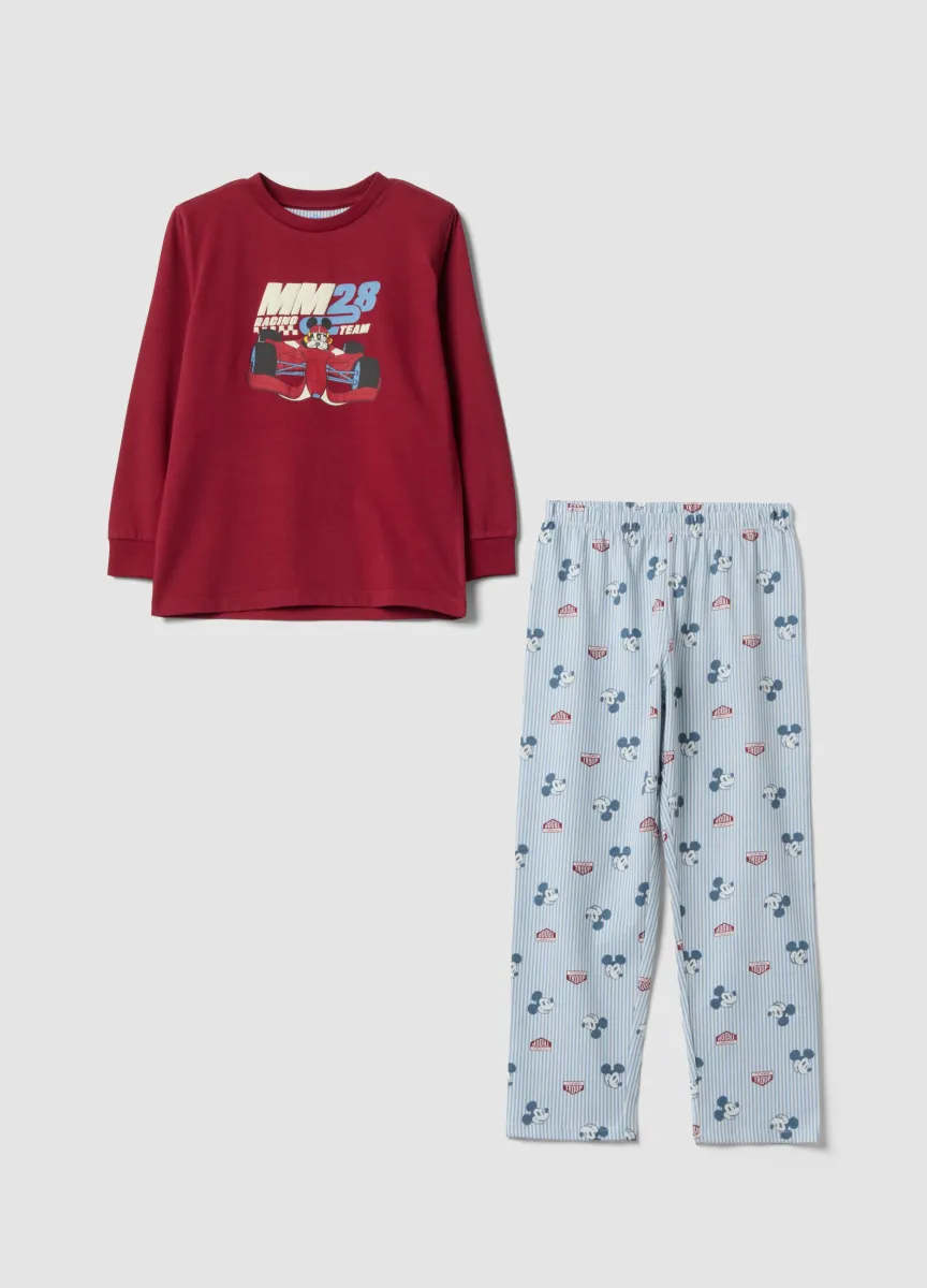 Pigiama rosso in puro cotone organico con stampa Mickey Mouse per bambino