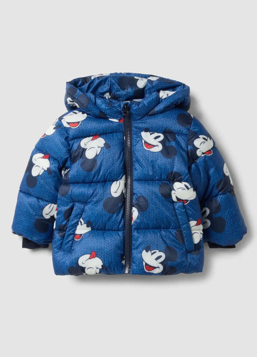 Piumino blu con cappuccio e stampa Mickey & Friends