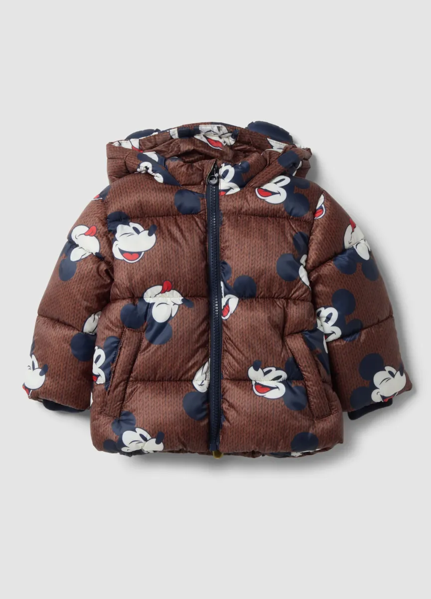 Piumino marrone con cappuccio e stampa Mickey & Friends