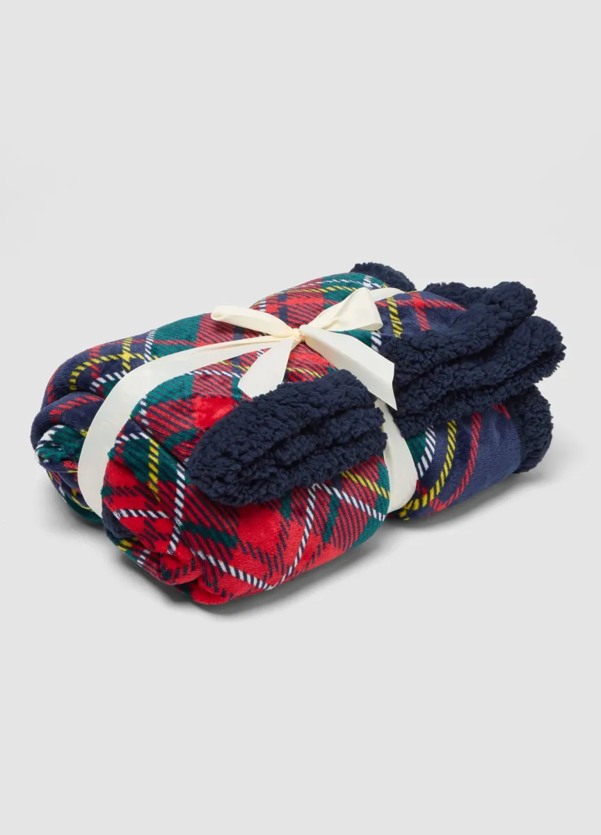 Plaid blu navy con fantasia tartan e interno