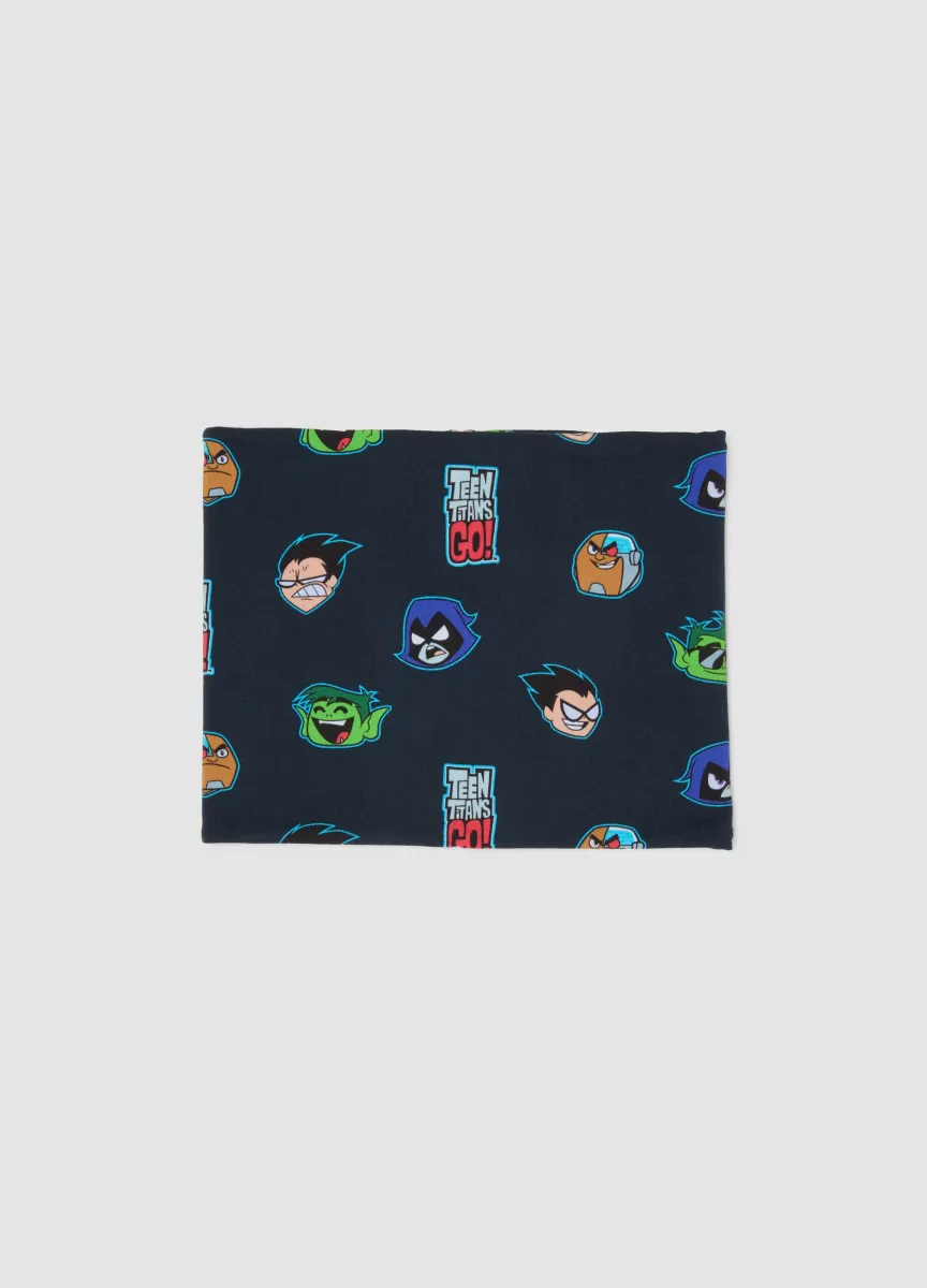 Sciarpa blu notte in cotone elasticizzato con stampa Teen Titans