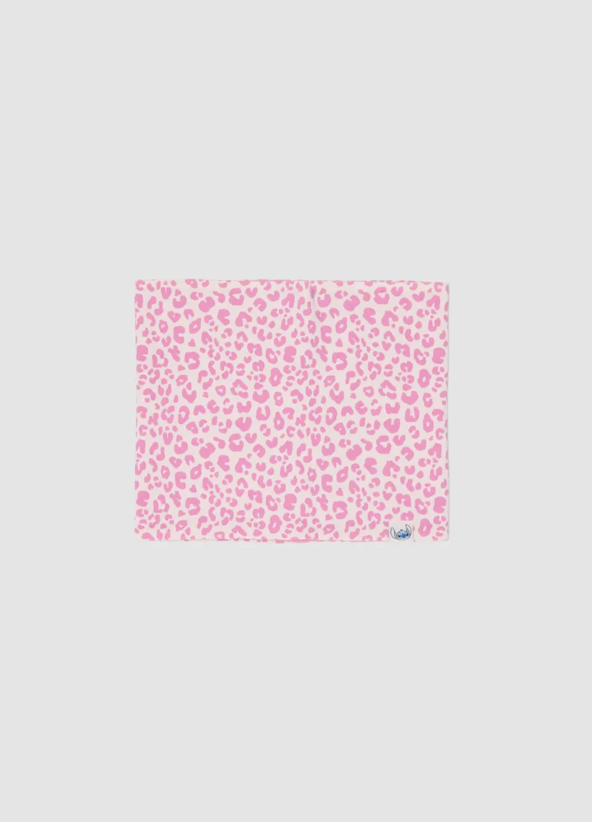 Sciarpa rosa in cotone elasticizzato con fantasia Lilo & Stitch per bambina