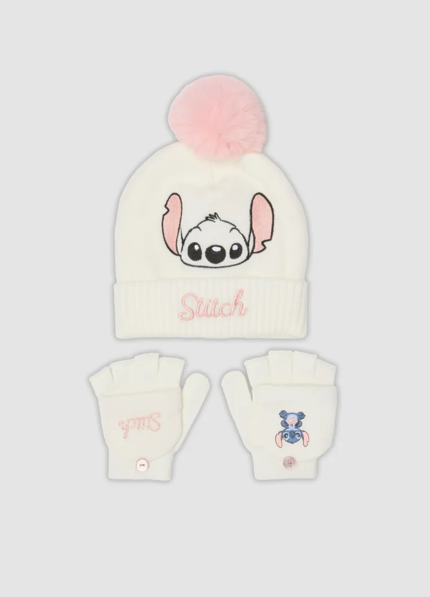 Set bianco con cappello e guanti Lilo e Stitch