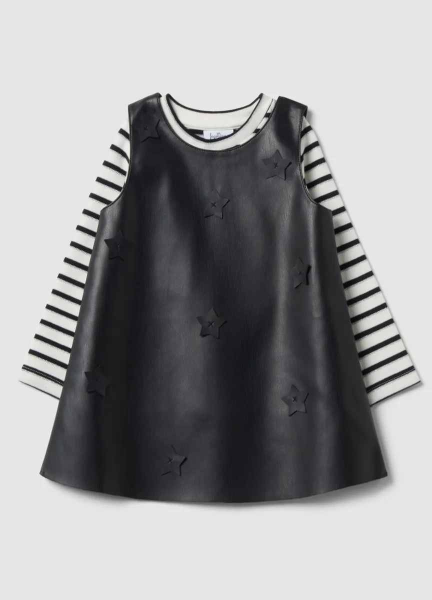 Set nero con abito girocollo e maglia a righe girocollo
