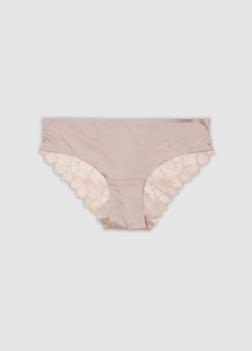 Slip rosa in microfibra elasticizzata con pizzo