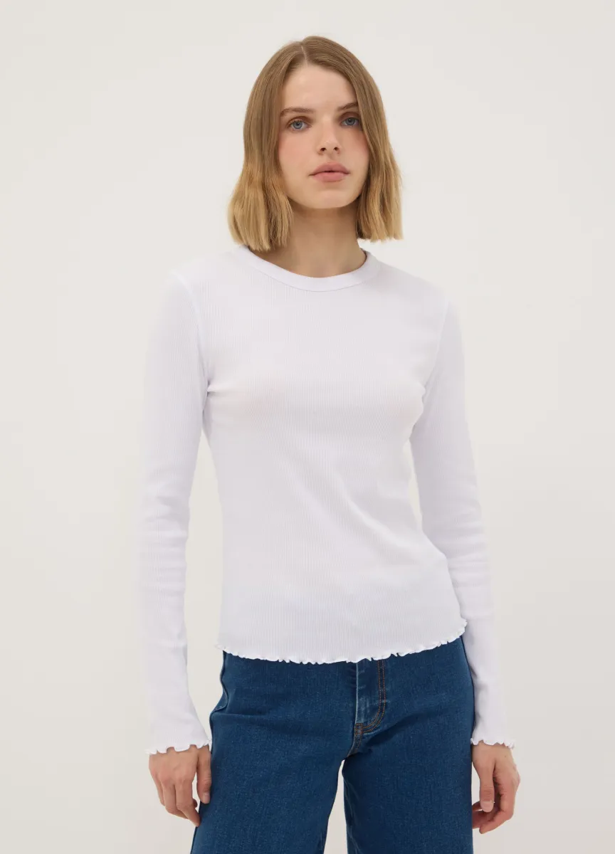 T-shirt bianca in puro cotone a maniche lunghe girocollo regular fit