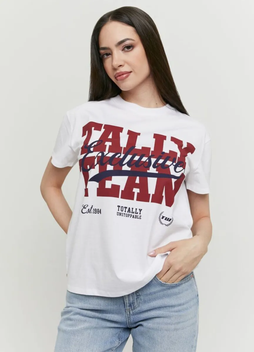 T-shirt bianca in puro cotone con stampa Tally Team regular fit